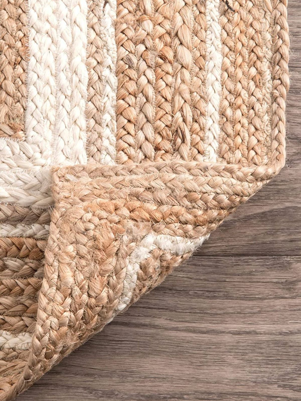 Suez Bordered Jute Braided Runner detail showing edge binding and jute finishing of the runner