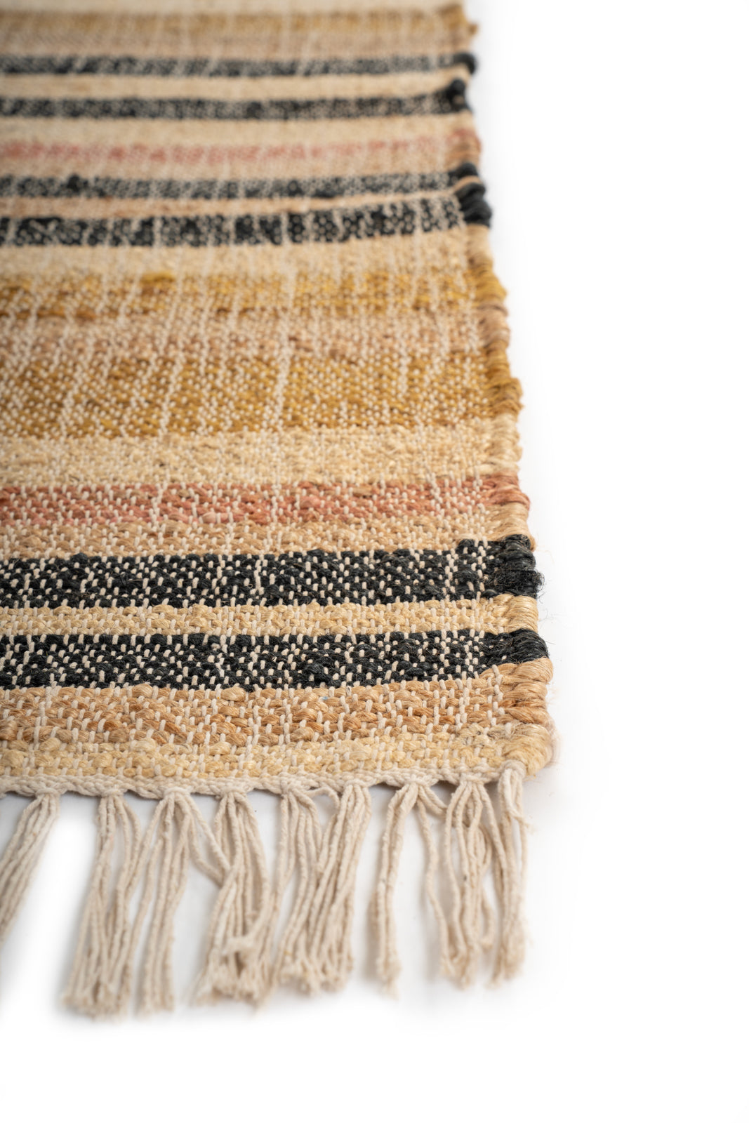 Sunset Stripes Handwoven Jute Rug - jute runner laid in a hallway view