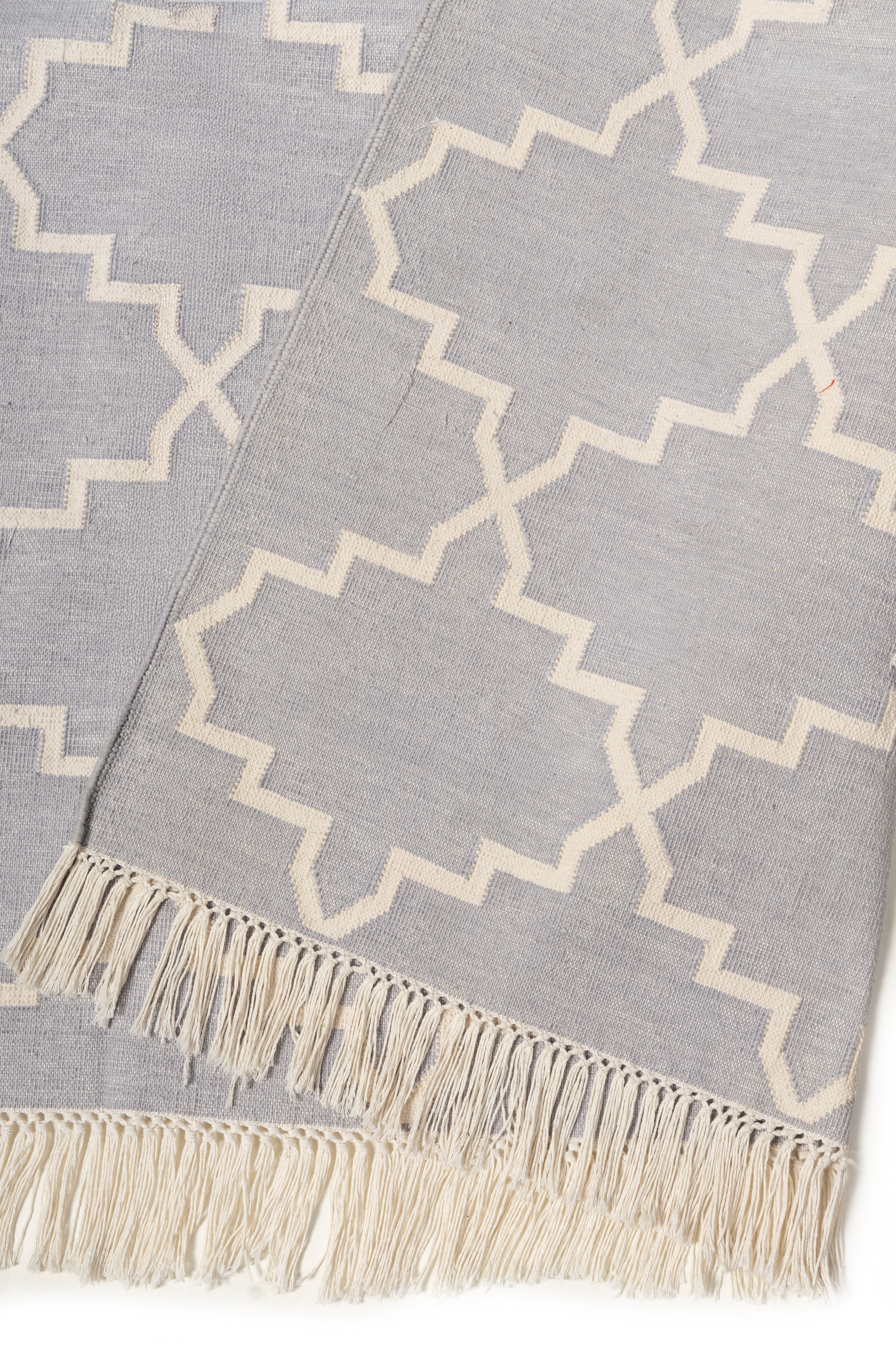 Symmetry Flatweave Rug-Grey detail of the geometric pattern in cotton