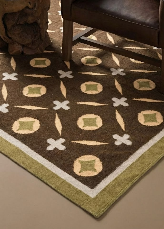 Terrana Wool Rug-Brown wool rug styled in a living room interior