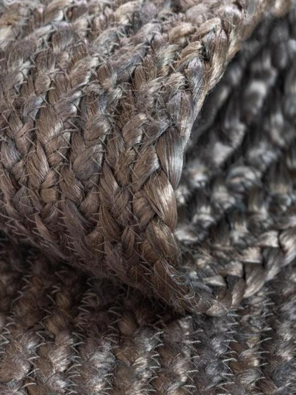 Thaba braided area rug-Grey detail showing the textured jute surface and finishing