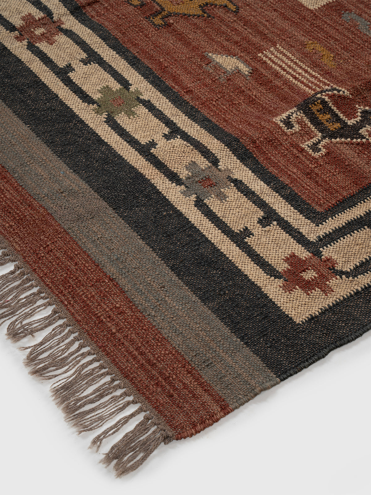 The Bestiary Weave Kilim close-up showing the wool weave and traditional motif