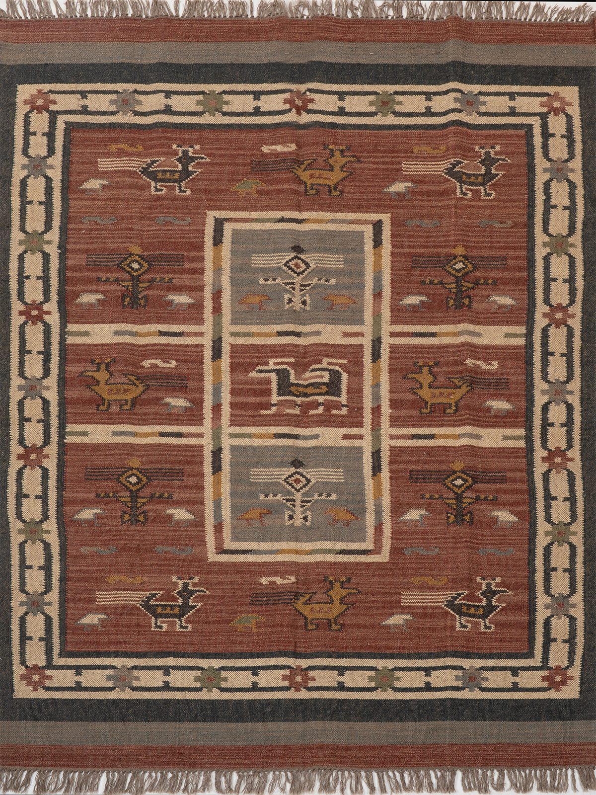 The Bestiary Weave Kilim wool rug in multicoloured tones