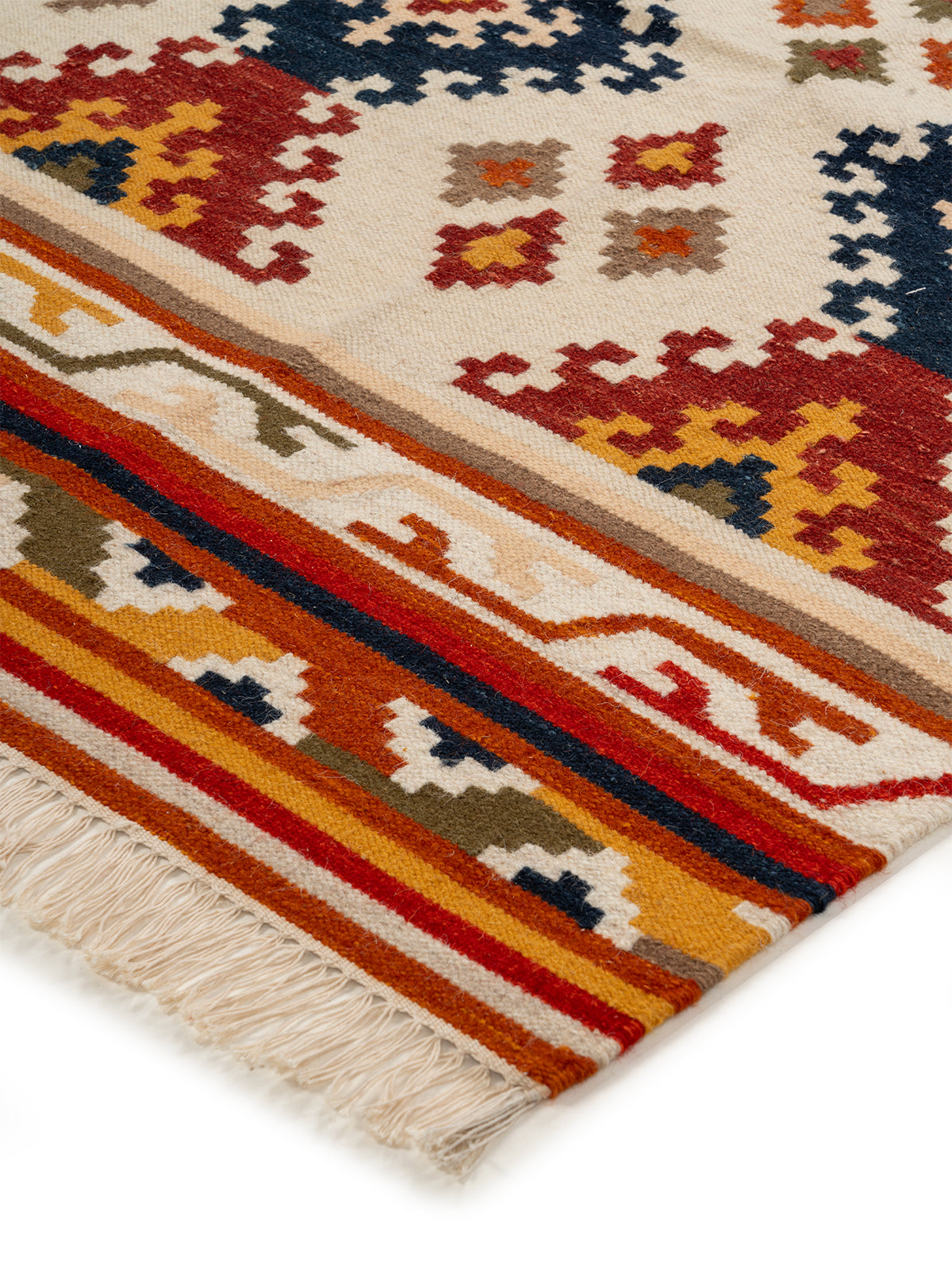 The Bohemian Diamond Rug close-up showing the wool weave and geometric motif