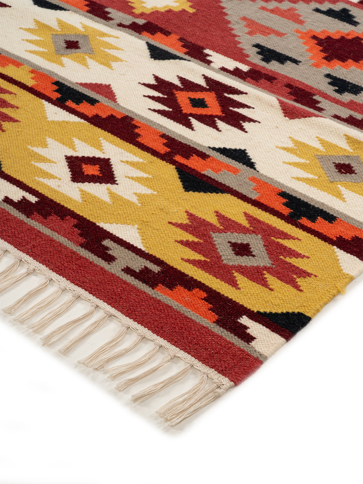 The Canyon Sunset Rug close-up showing the wool weave and striped pattern
