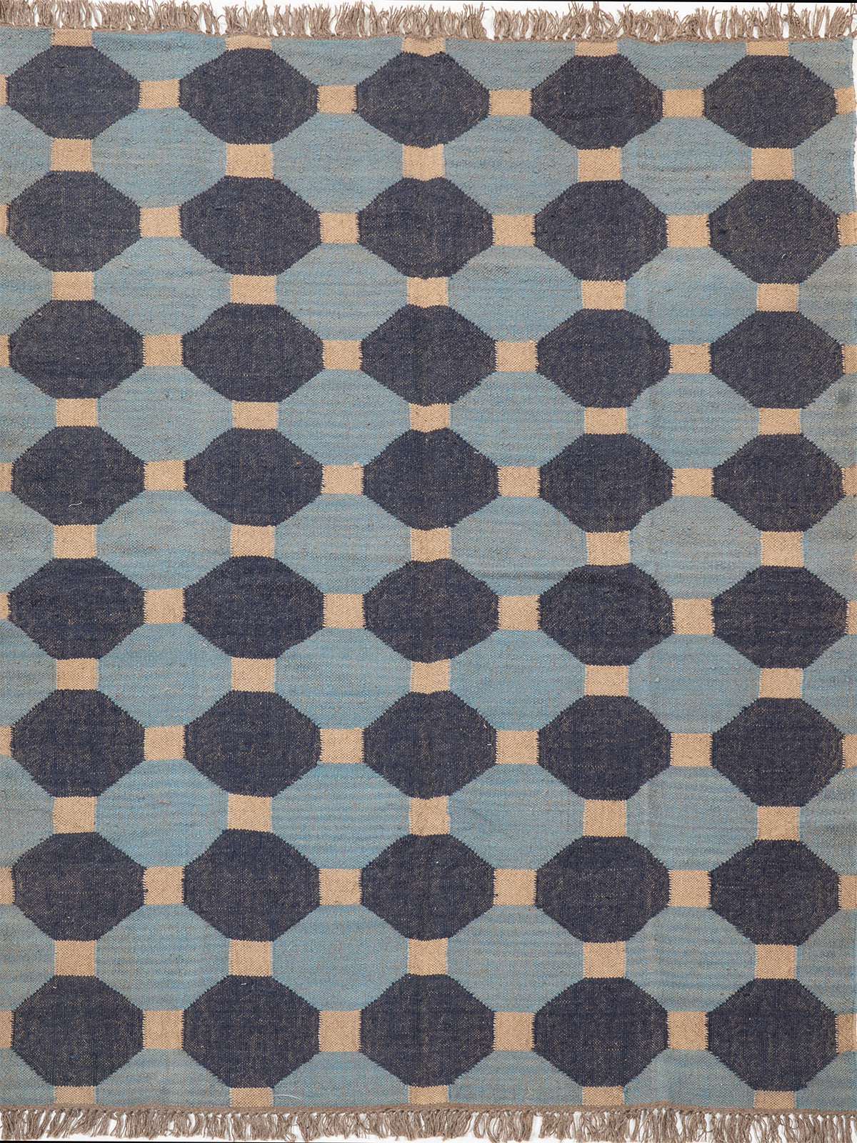 The Denim Grid Kilim wool rug in blue tones
