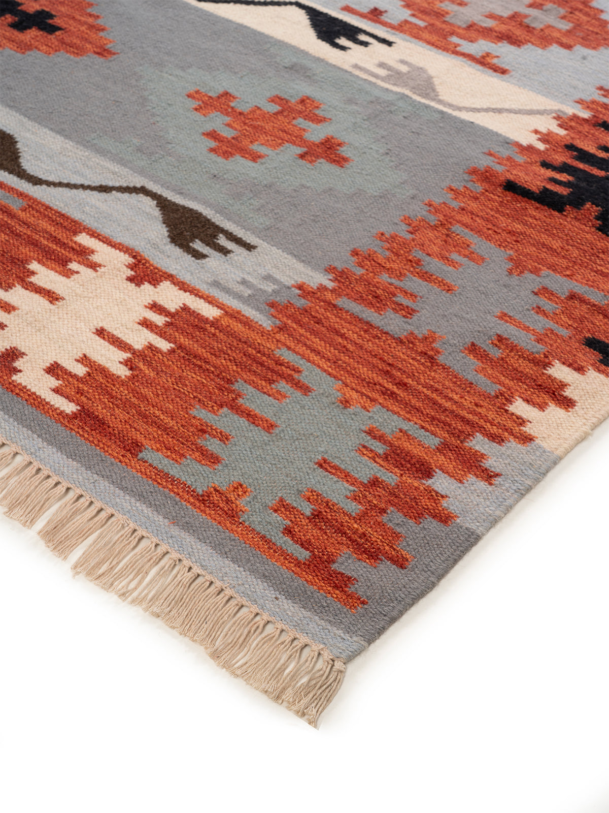 The Desert Storm Rug close-up showing the wool weave and geometric motif