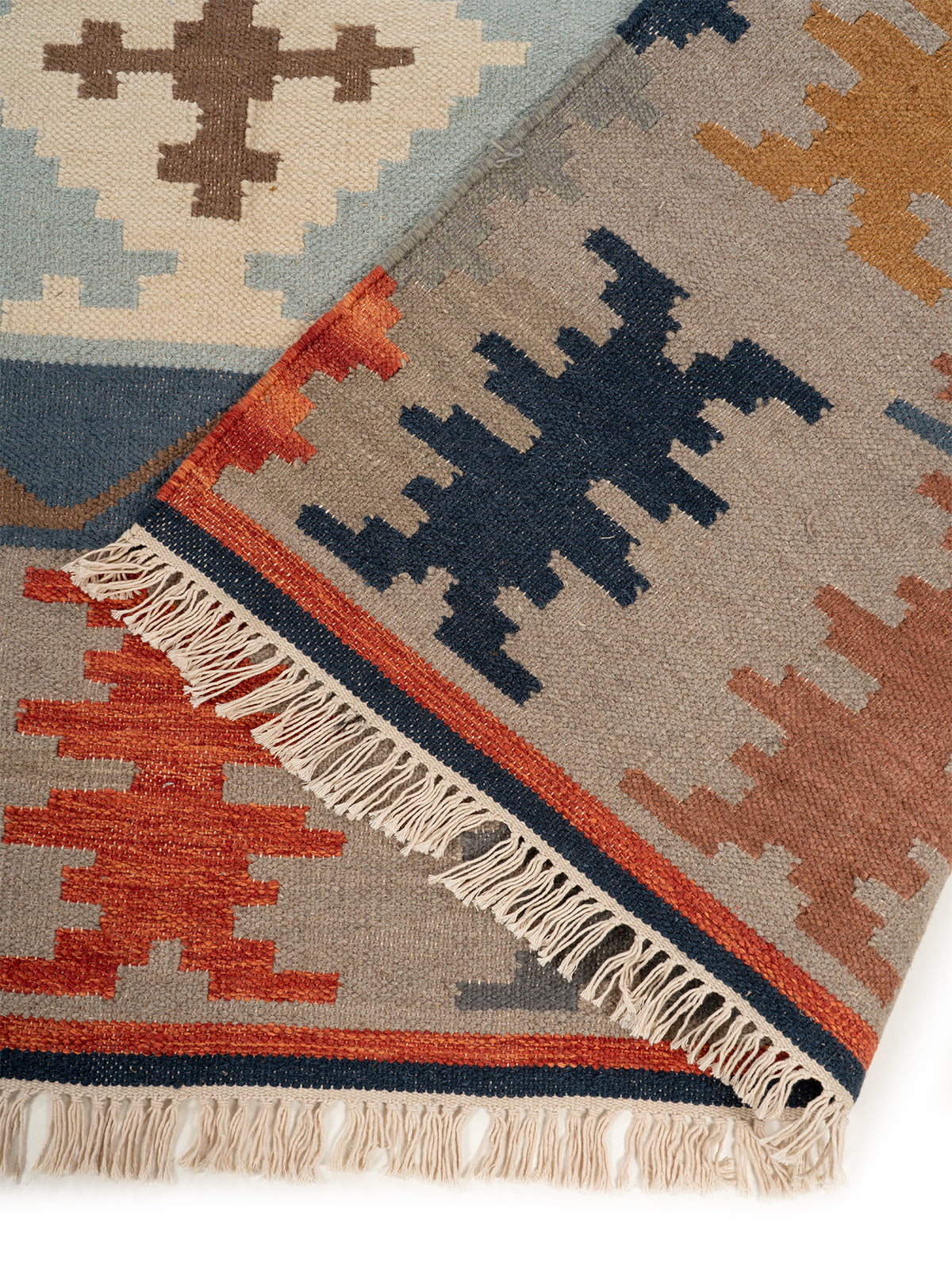 The Earth & Sea Rug detail of the geometric pattern in wool