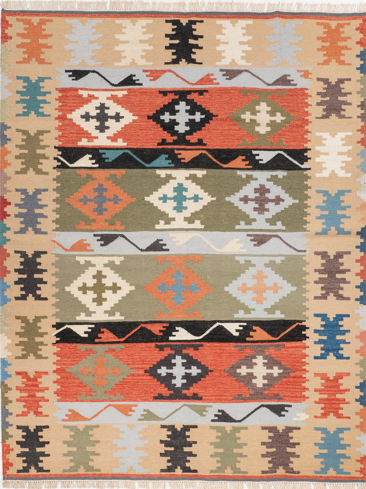 The Harvest Patchwork Rug wool rug in multicoloured tones