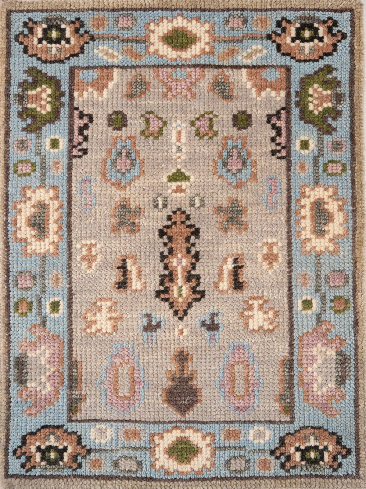 The Indigo Oasis nz wool rug in blue tones, overhead view