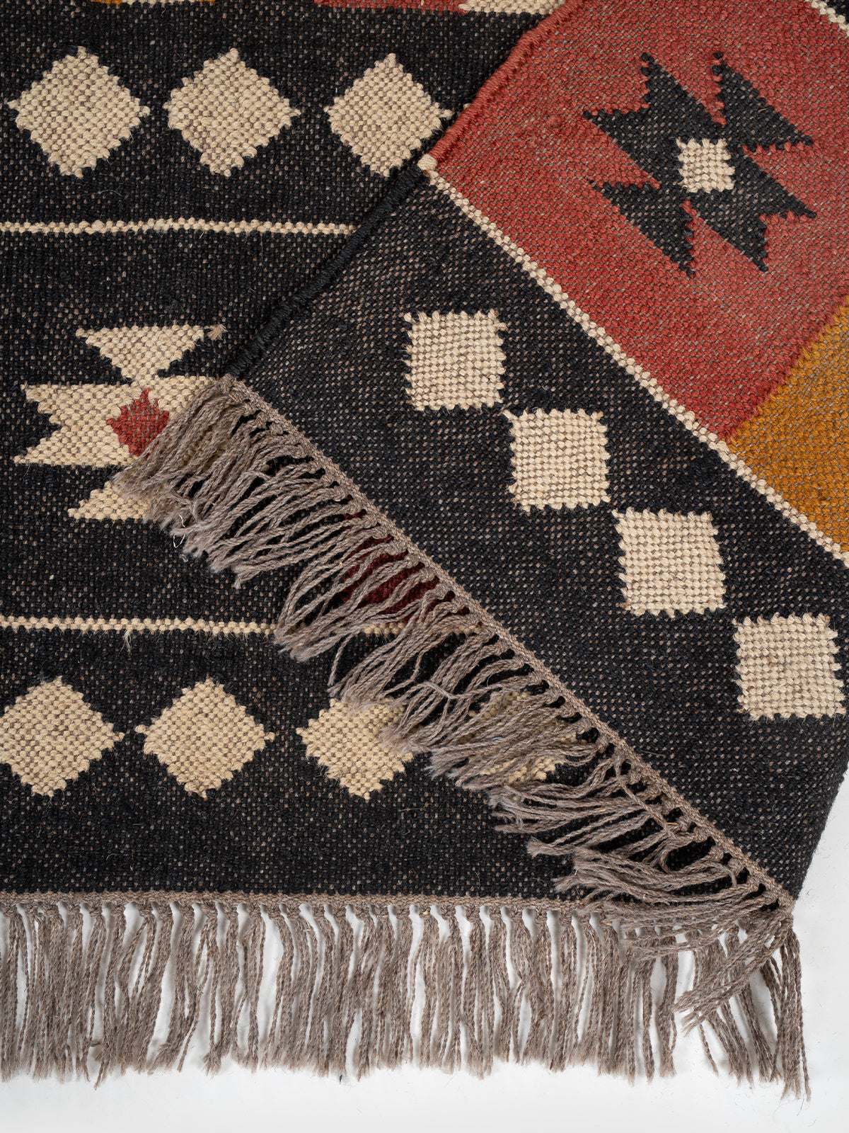 The Iron Grid Rug detail of the geometric pattern in wool