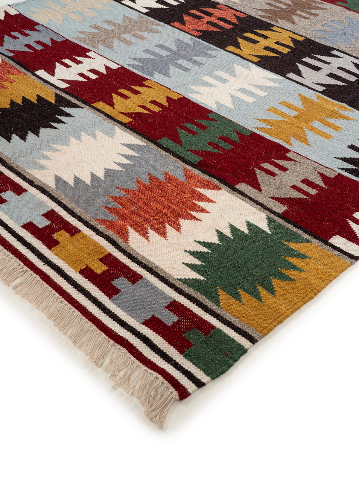 The Mountain Range Rug close-up showing the wool weave and geometric motif