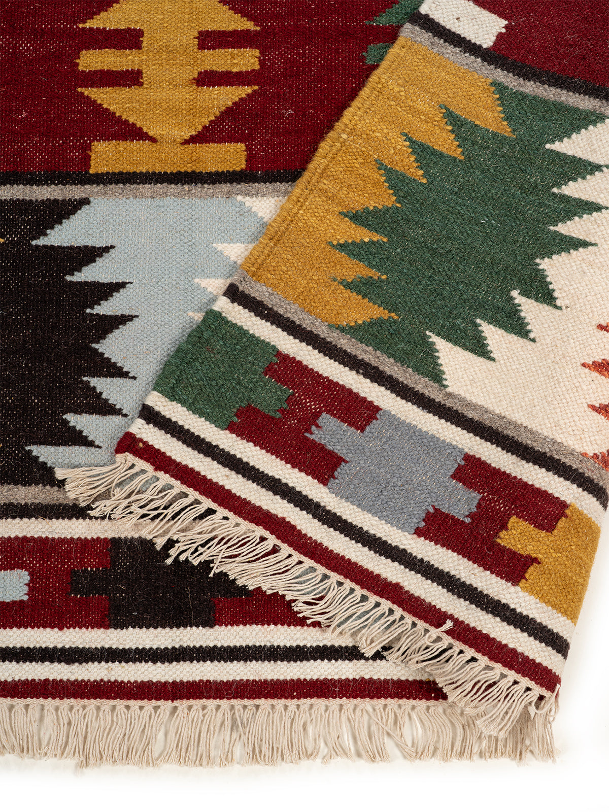 The Mountain Range Rug detail of the geometric pattern in wool