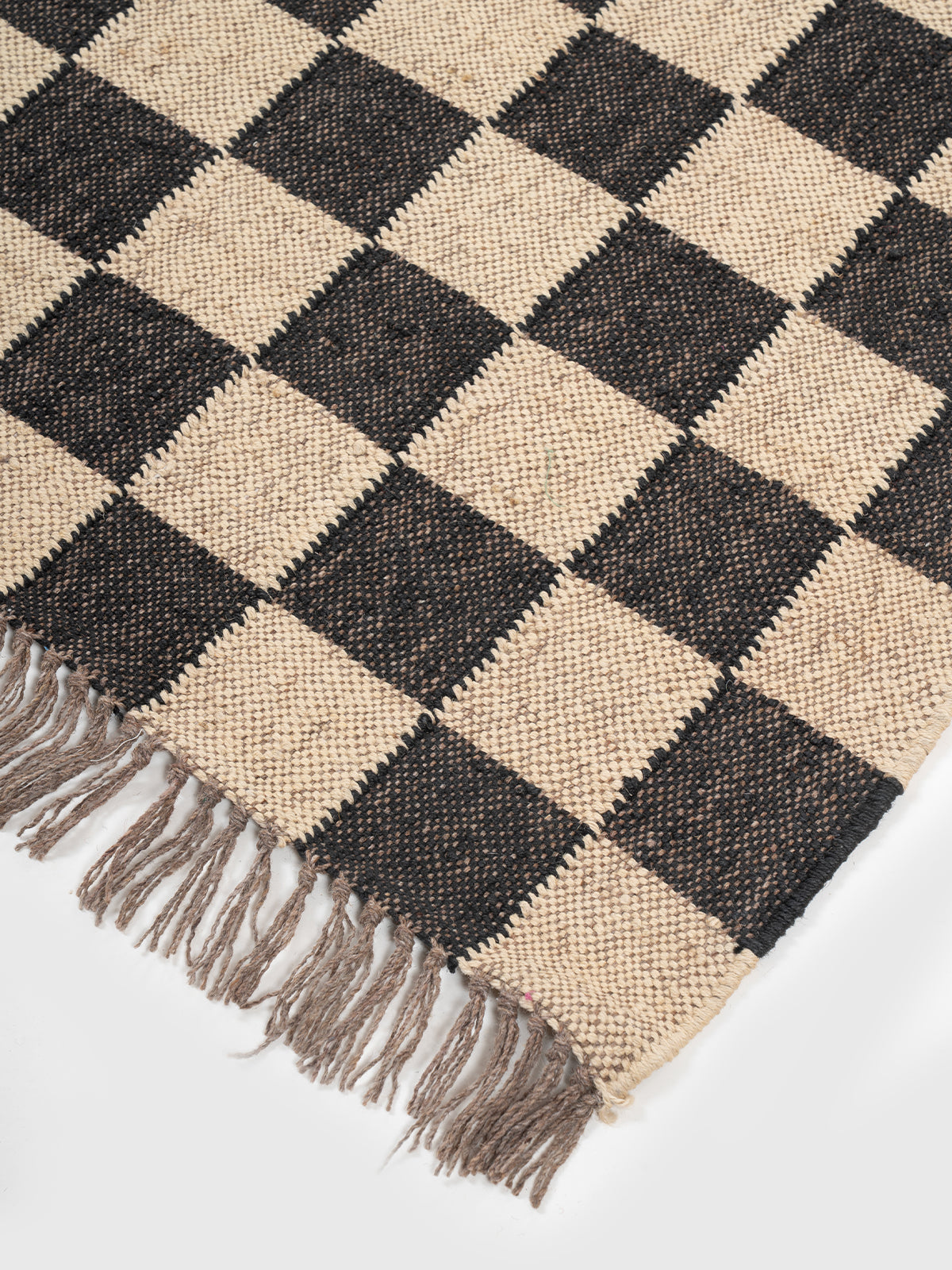 The Neutral Block Runner close-up showing the wool weave and geometric surface
