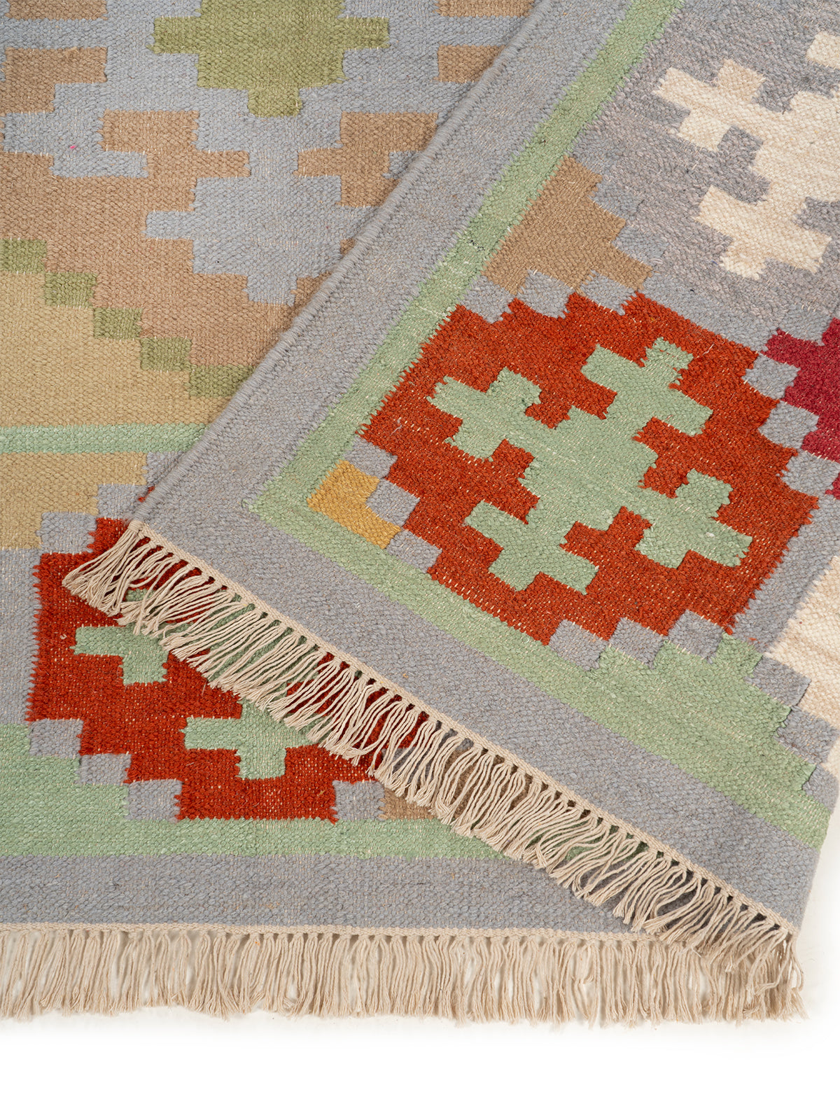 The Pastel Mosaic Rug detail of the geometric pattern in wool