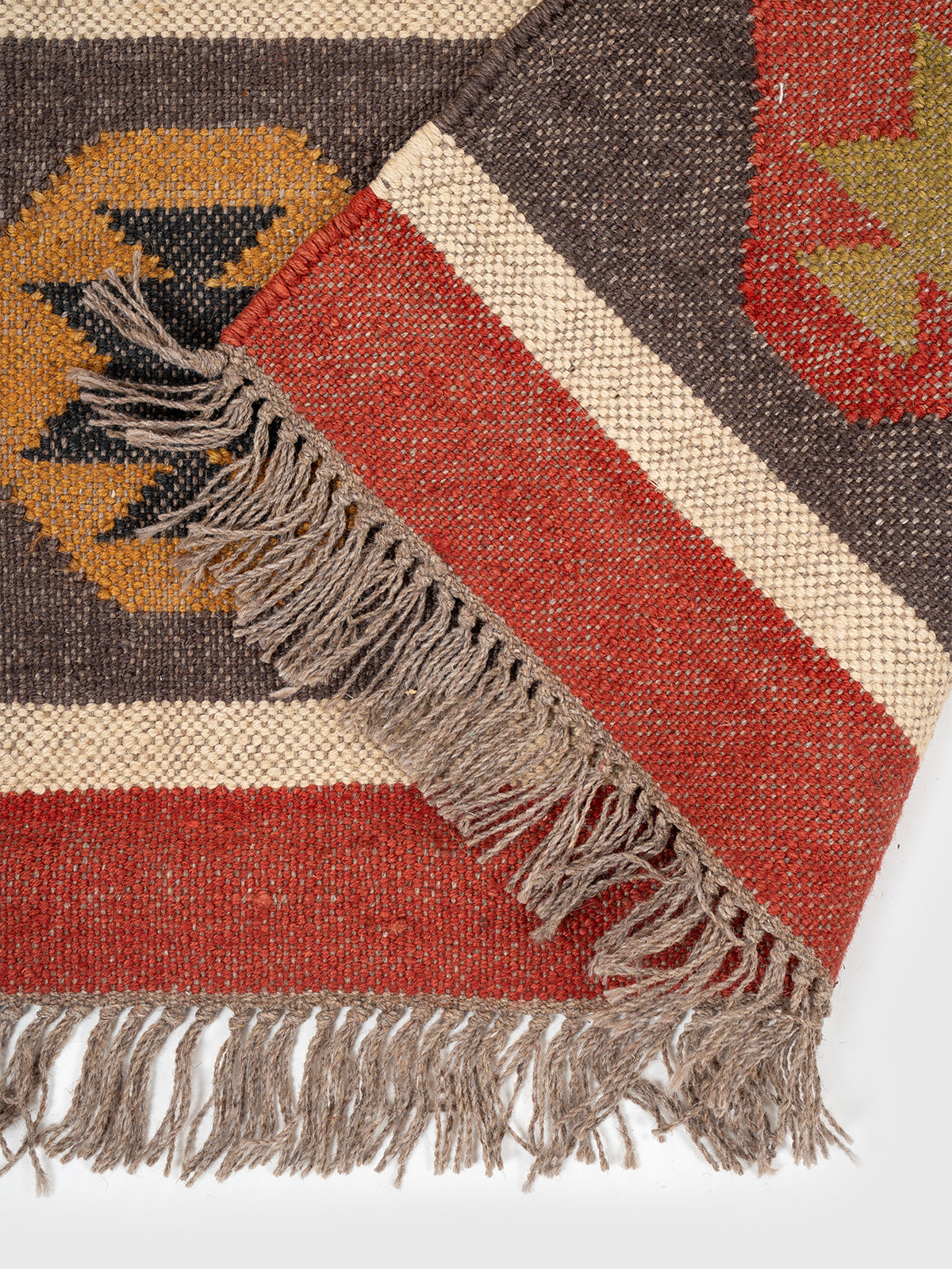 The Rustic Journey Runner detail showing edge binding and wool finishing of the runner