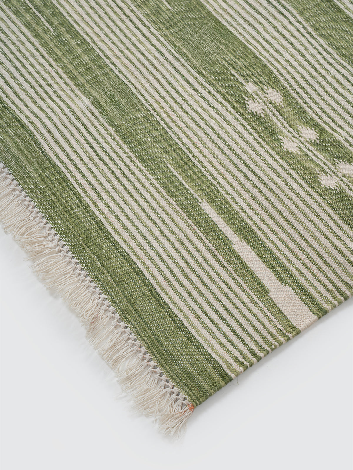 The Subtle Bloom Runner-Green close-up showing the cotton weave and florals surface