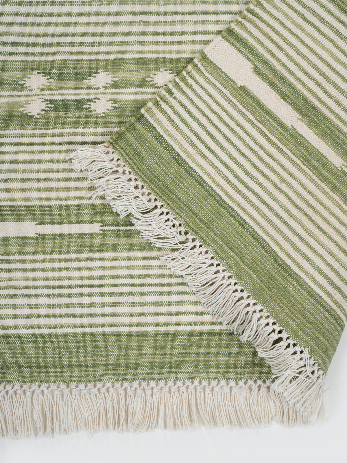 The Subtle Bloom Runner-Green detail showing edge binding and cotton finishing of the runner