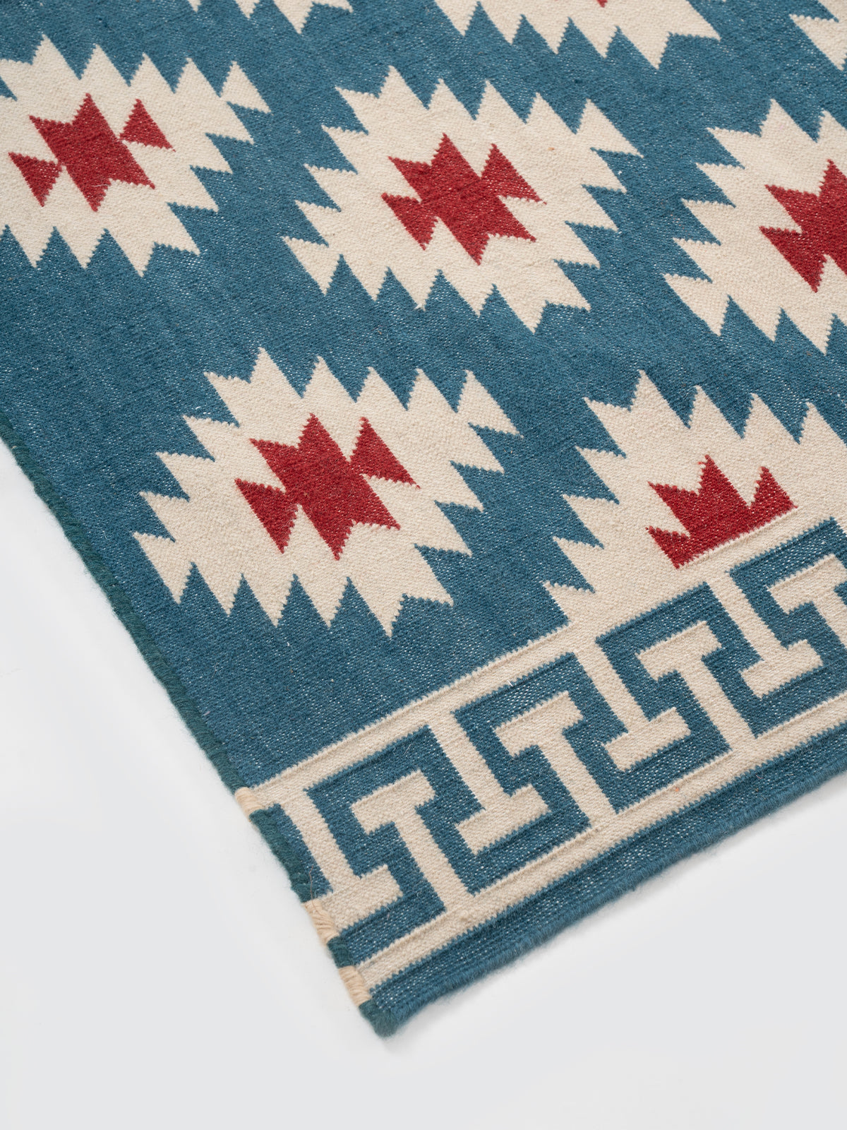 The Sultan's Path Runner-Blue close-up showing the cotton weave and traditional surface