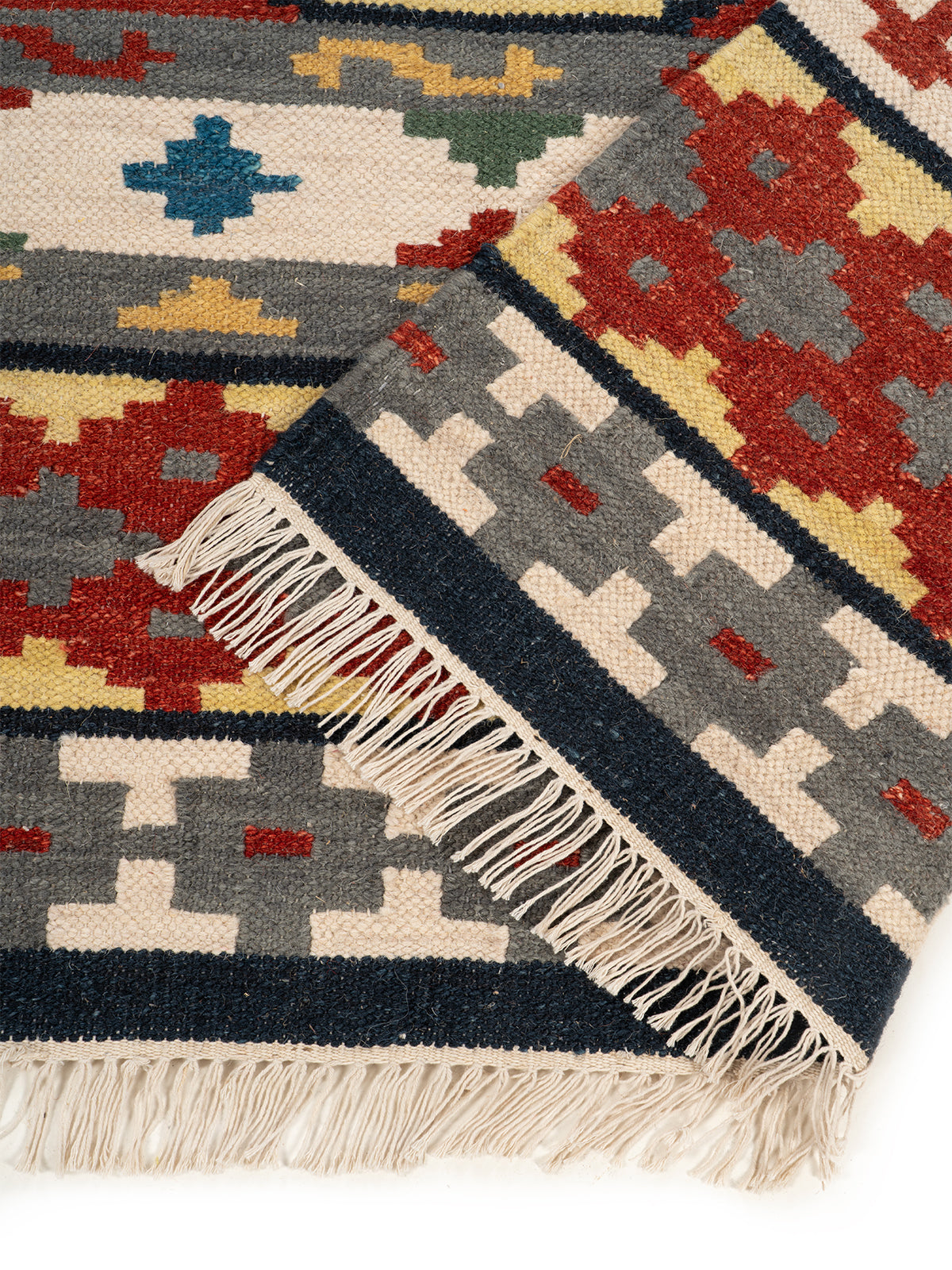 The Tribal Fortress Rug detail of the traditional motif in wool