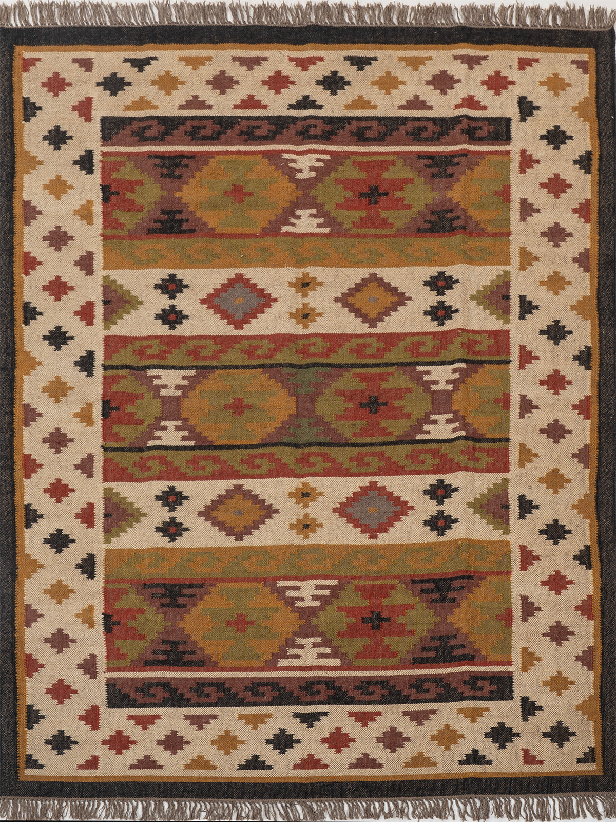 The Tribal Medley Kilim wool rug in multicoloured tones