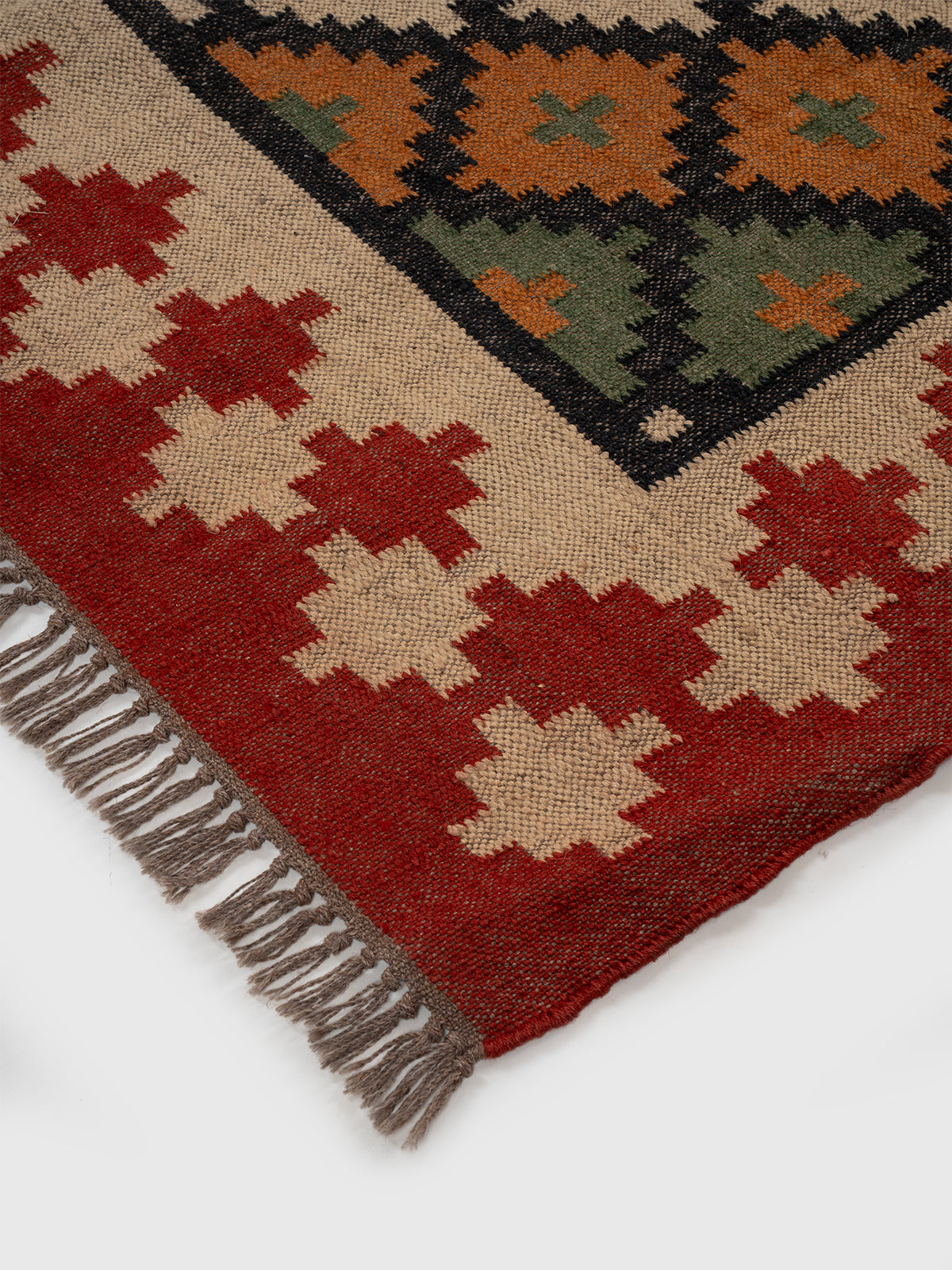 The Tribal Starfield Kilim close-up showing the wool weave and traditional motif
