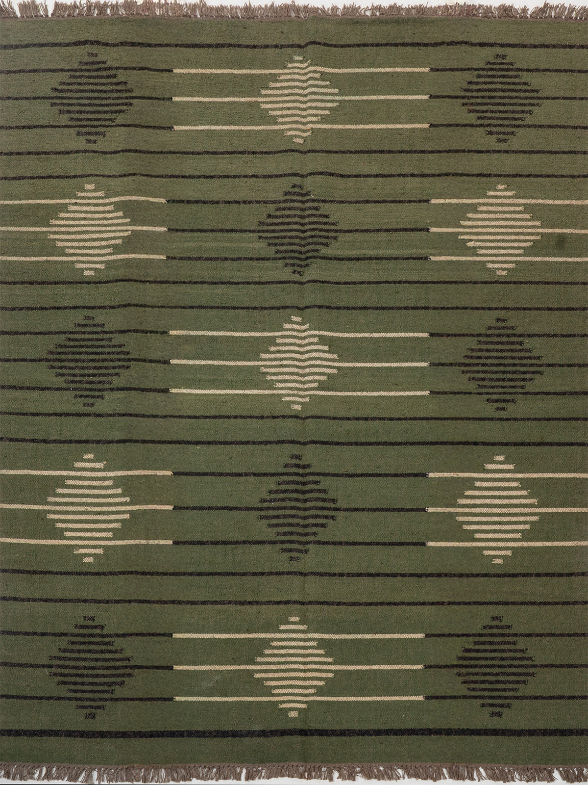 The Verdant Stripe Kilim wool rug in green tones