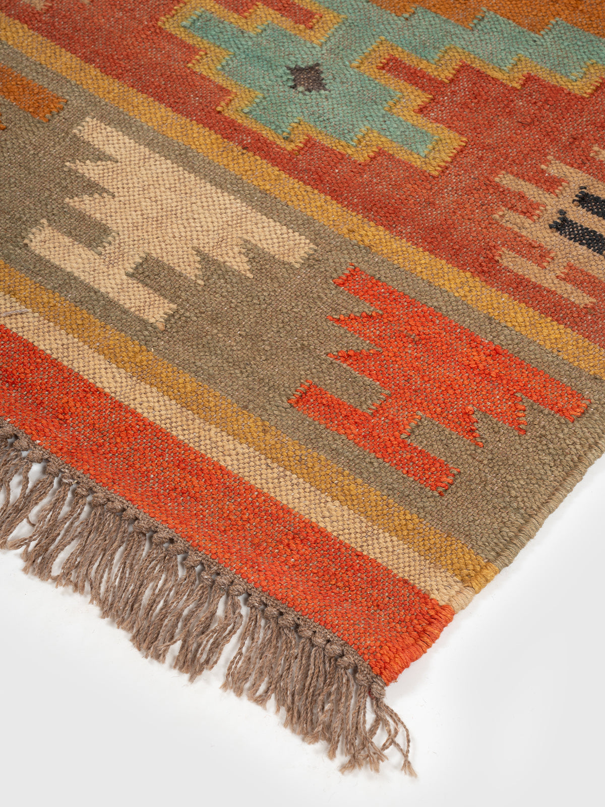 The Vibrant Strata Runner close-up showing the wool weave and stripes surface