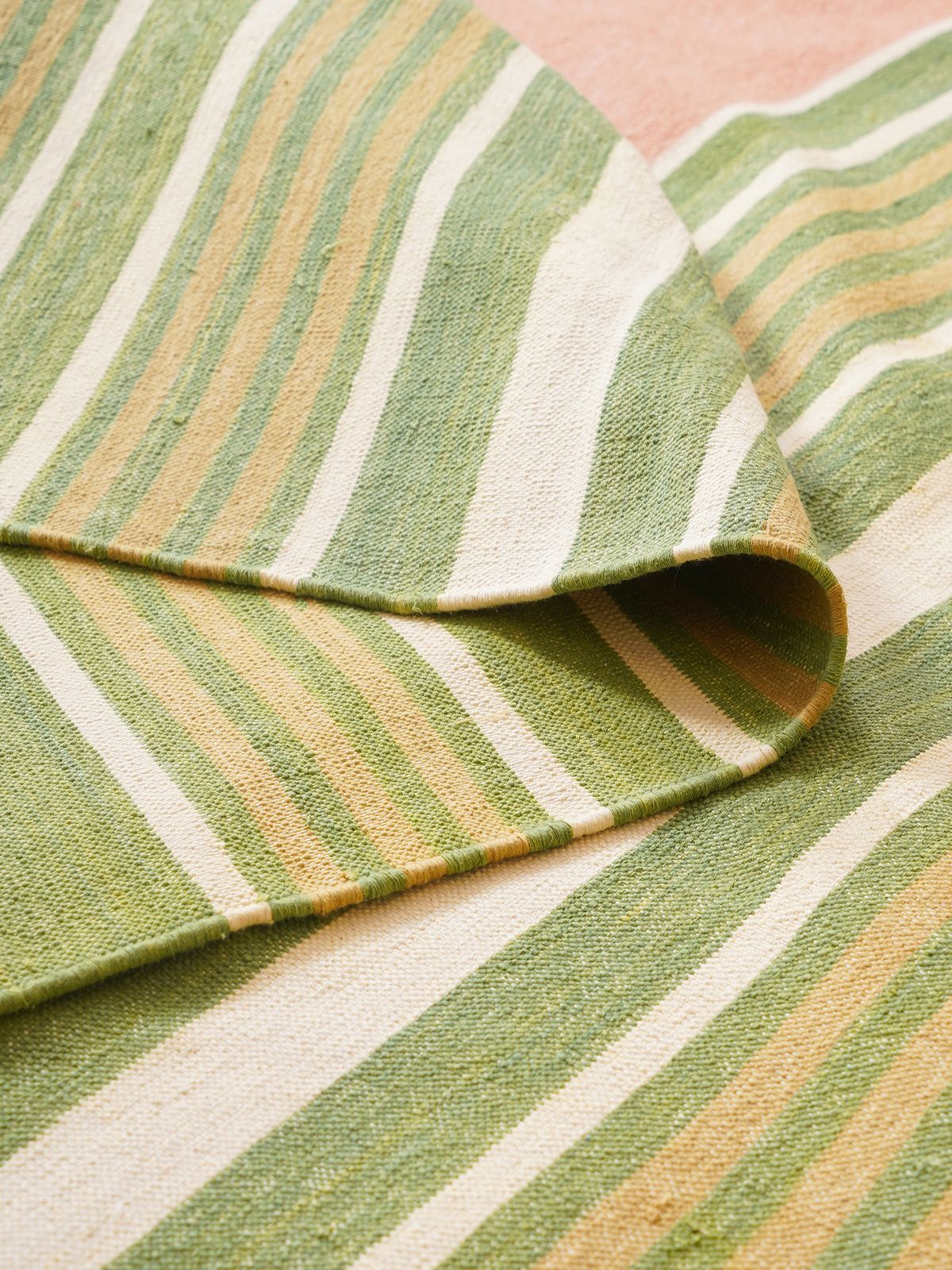 Tie-Dye Kilim Rug-Leaf green detail showing the textured cotton surface and finishing