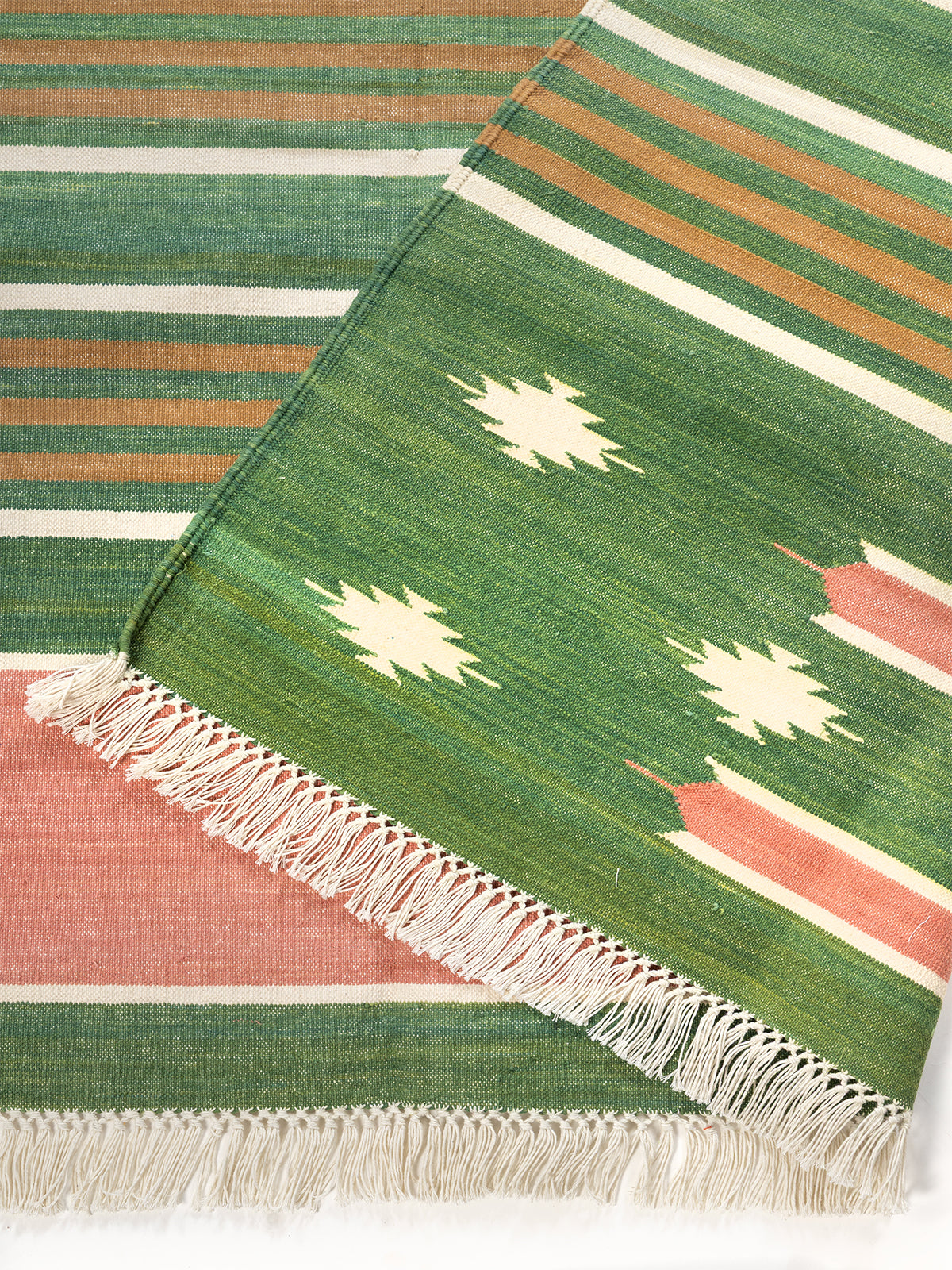 Tie-Dye Kilim Rug-Sage detail showing the textured cotton surface and finishing
