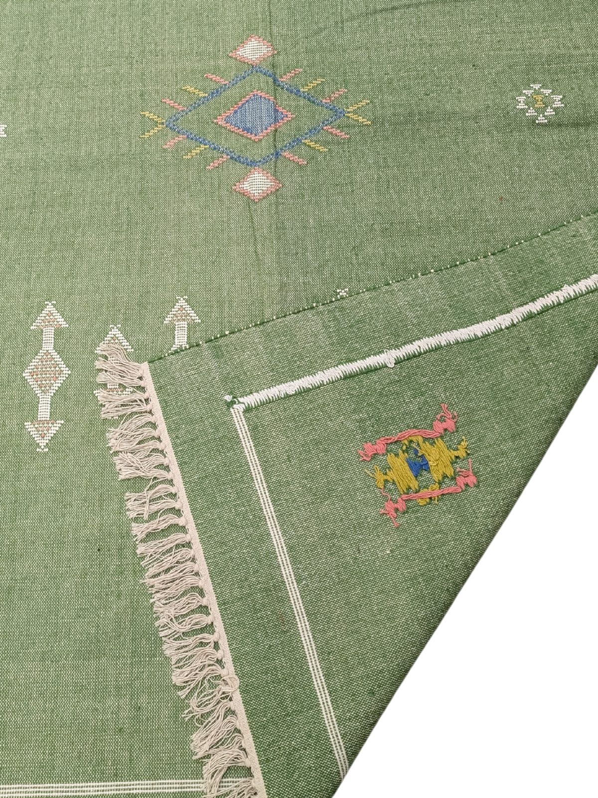 Tie-Dye Kilim Rug-Sage detail showing the textured cotton surface and finishing