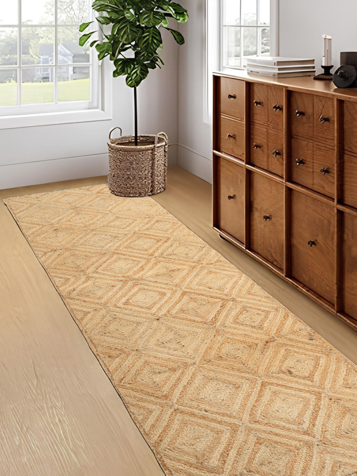 Tiko jute braided area runner jute stair runner styled on a staircase in a designed interior