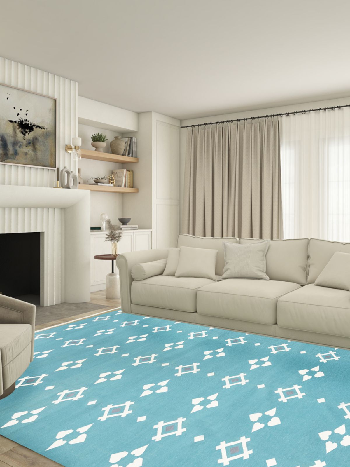 Turquoise Flatweave rug - texture detail showing cotton surface