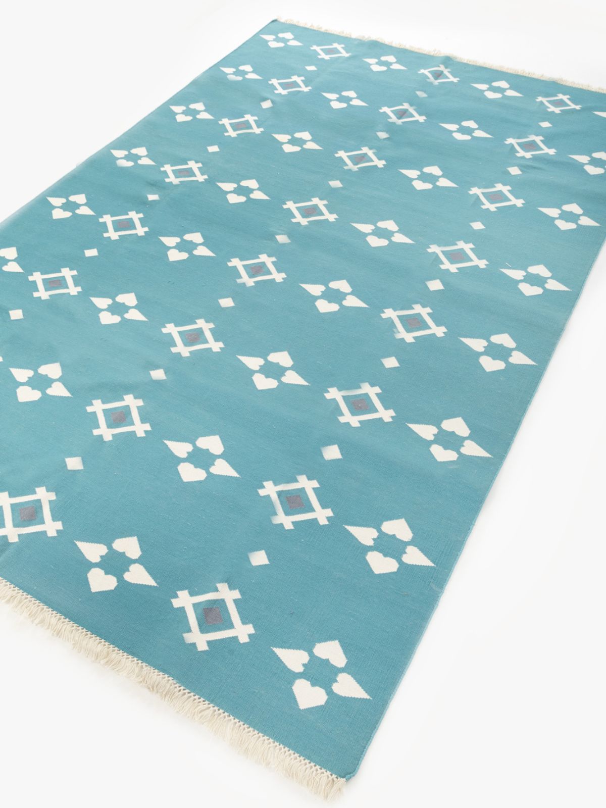 Turquoise Flatweave rug - texture detail showing cotton surface
