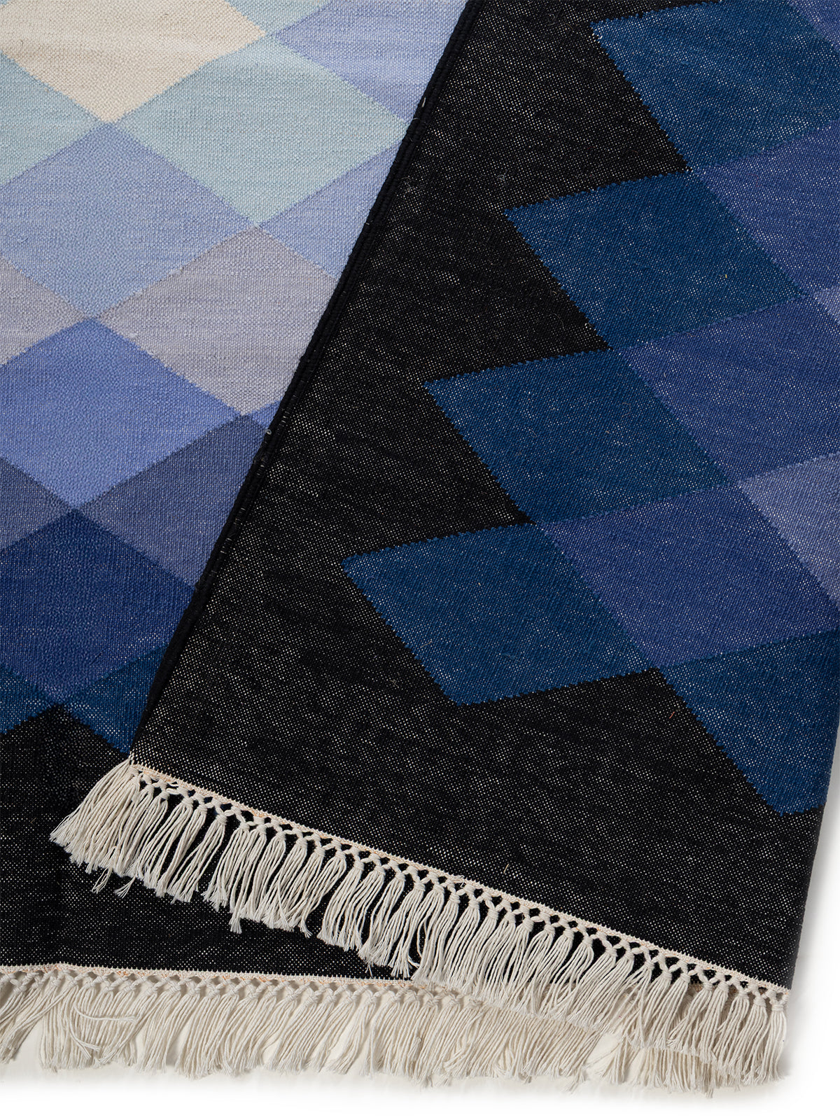Twilight Cascade Rug detail of the striped cotton surface and edge finishing
