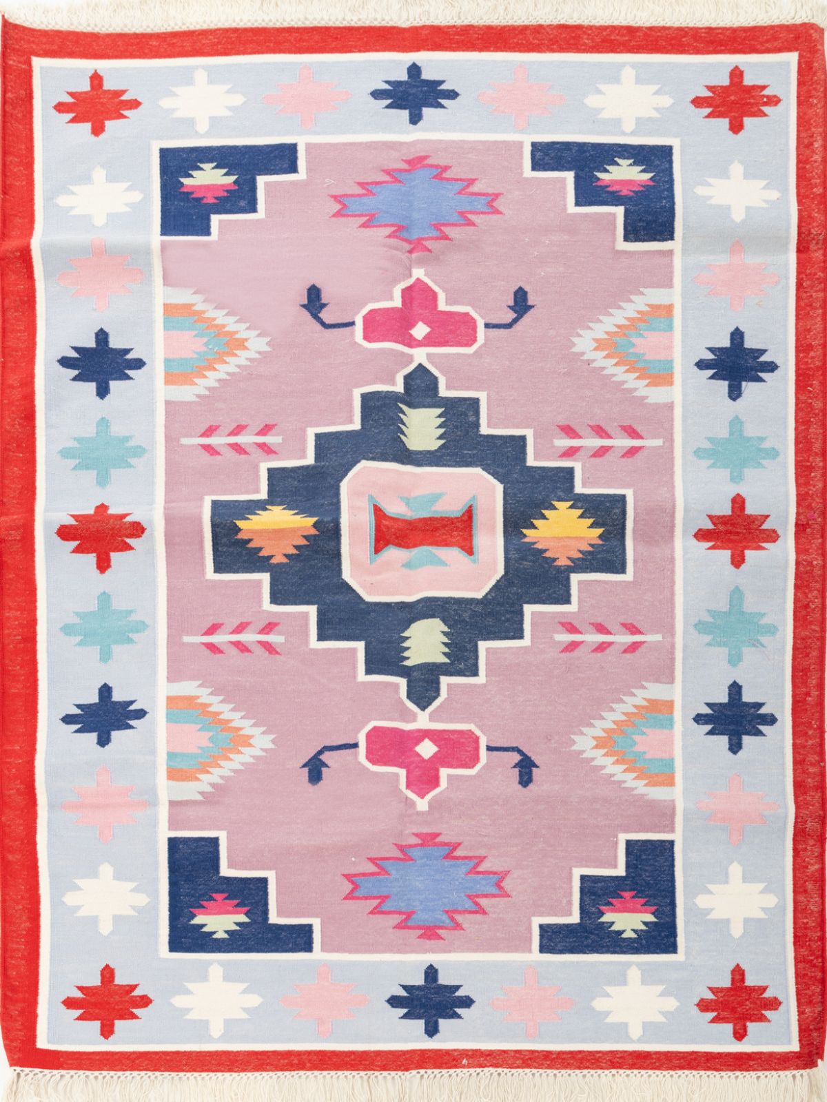 Vibrant Kaleidoscope cotton rug in multicoloured tones