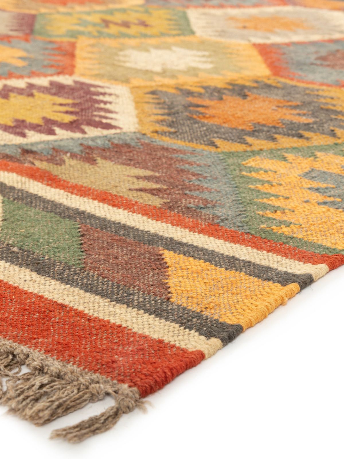 Vibrant Voyage Kilim Rug close-up showing the cotton weave and traditional motif