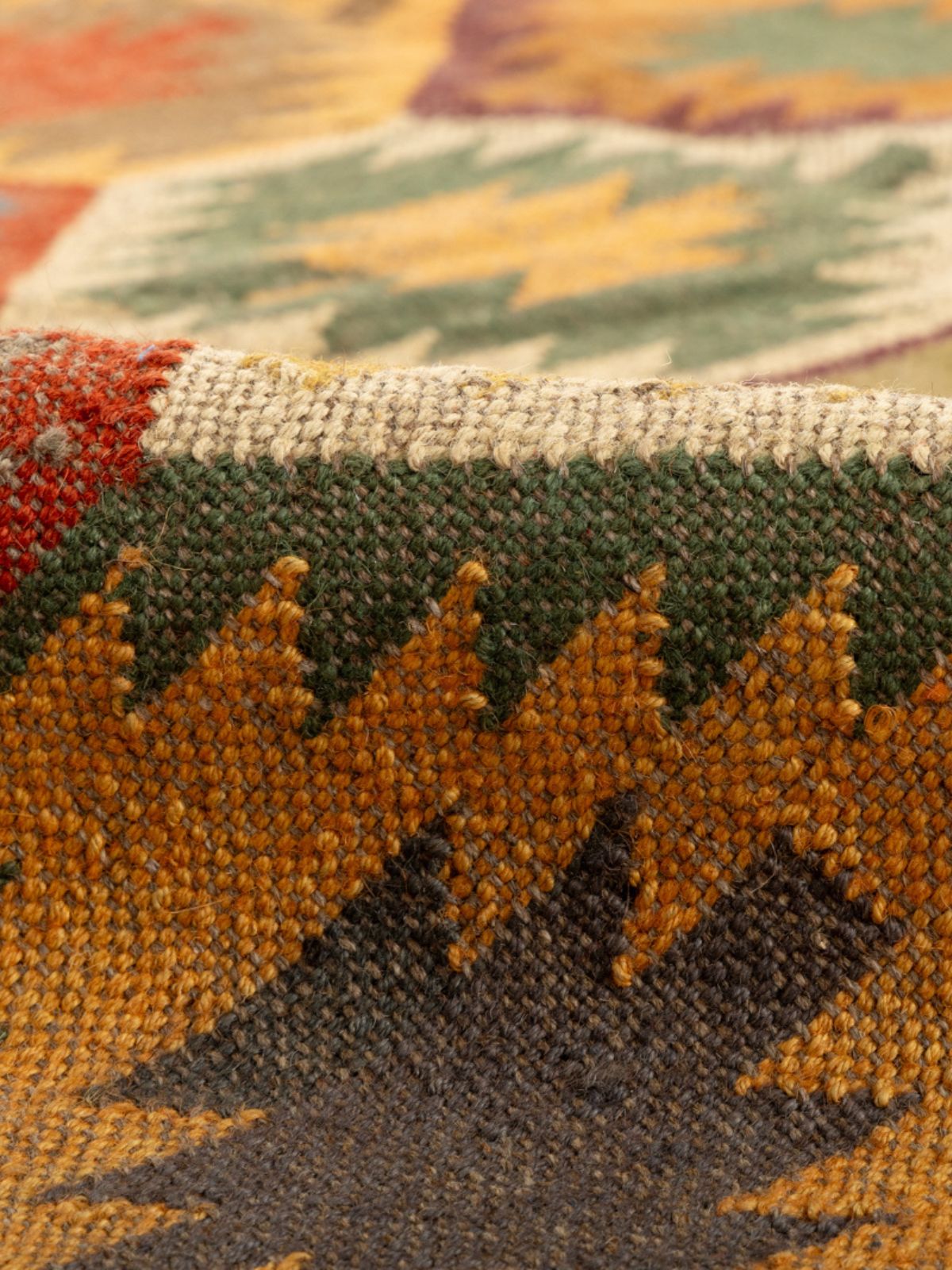 Vibrant Voyage Kilim Rug detail of the traditional motif in cotton