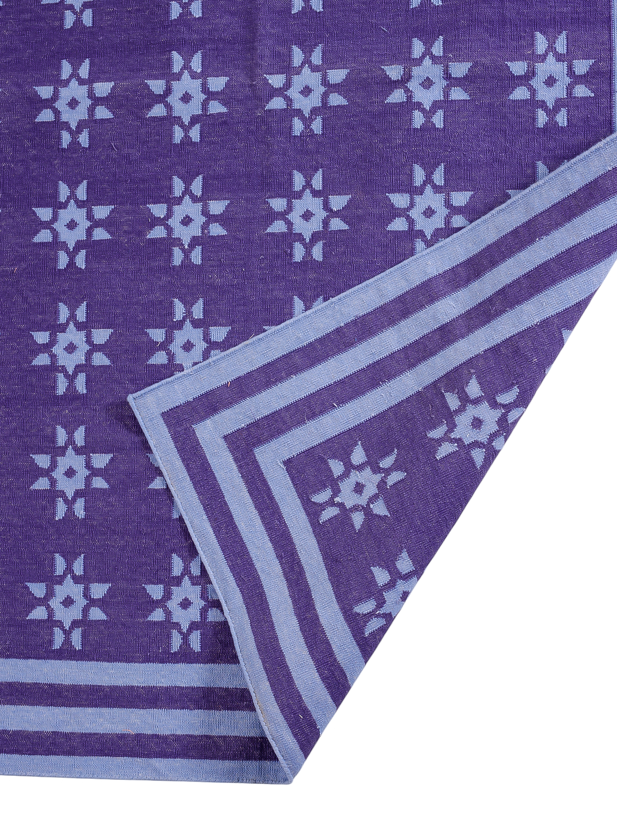 Violet Starfall Flatweave Rug detail of the geometric pattern in cotton
