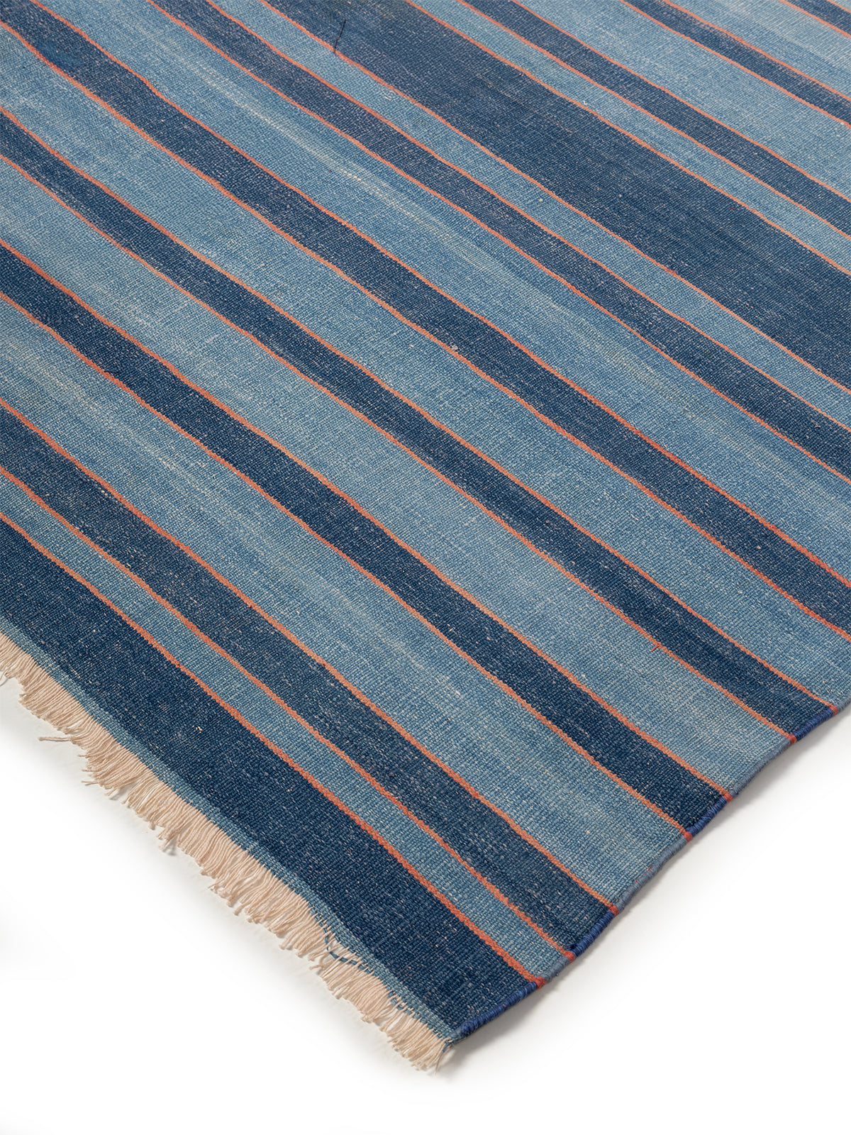 Wayfarer Stripes Dhurrie close-up showing the cotton weave and striped pattern