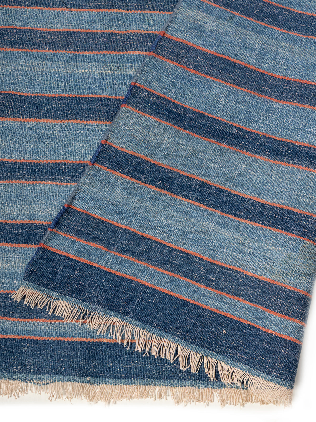 Wayfarer Stripes Dhurrie detail of the striped cotton surface and edge finishing