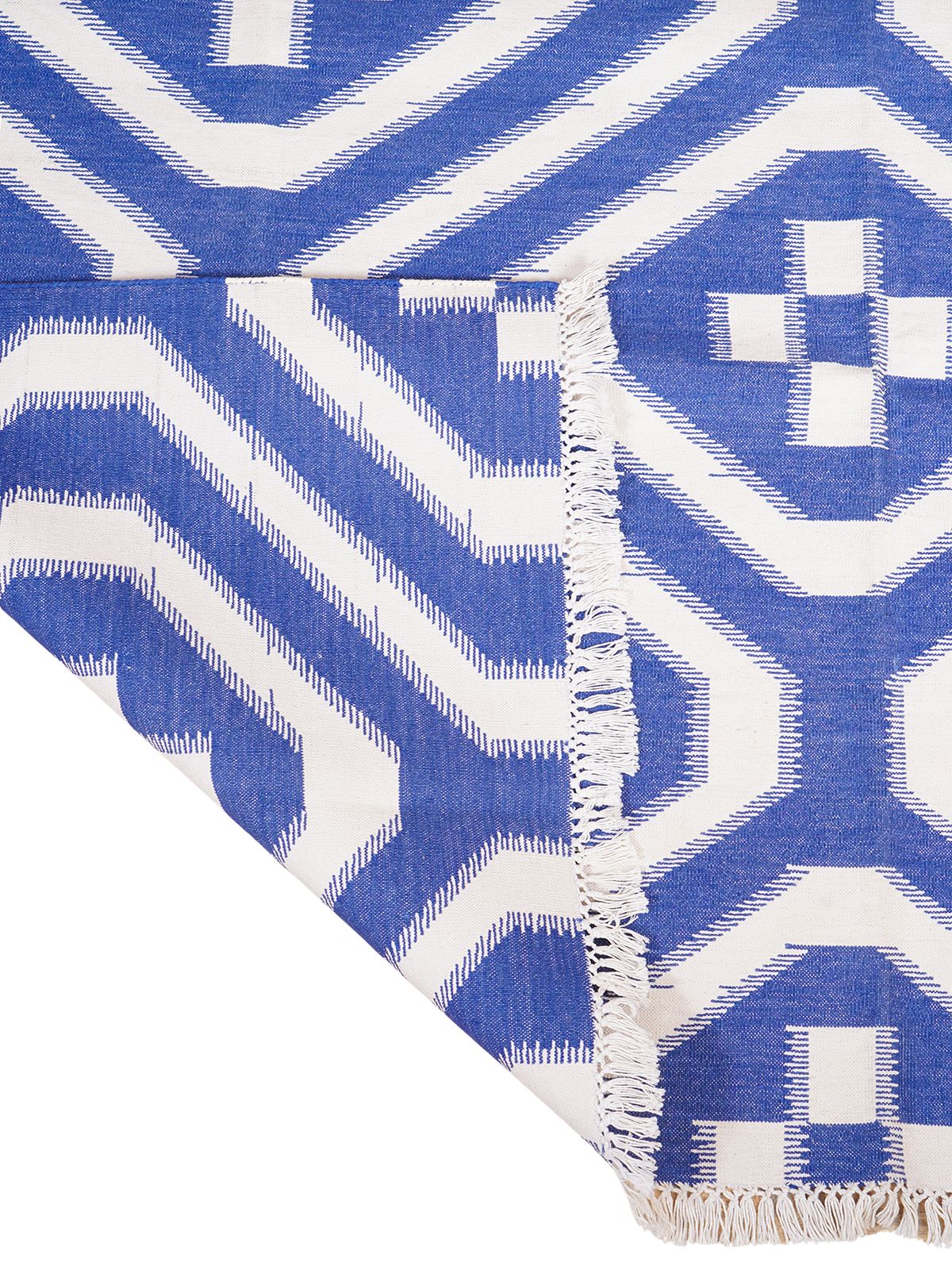 White Wave Ikat Flatweave Rug - texture detail showing cotton surface