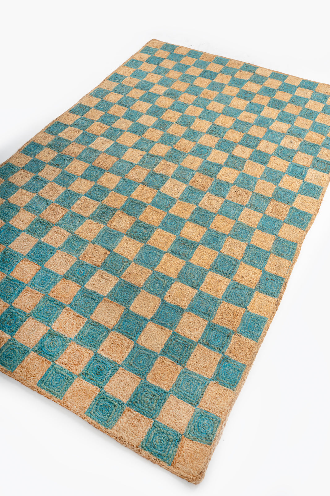 Windsor checkered Jute rug-Blue - additional product view showing the jute rug
