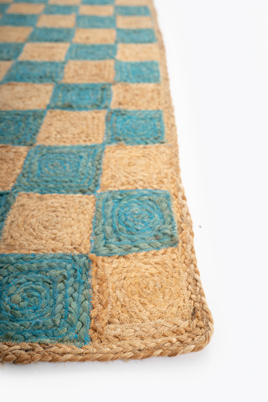 Windsor checkered Jute rug-Blue - additional product view showing the jute rug