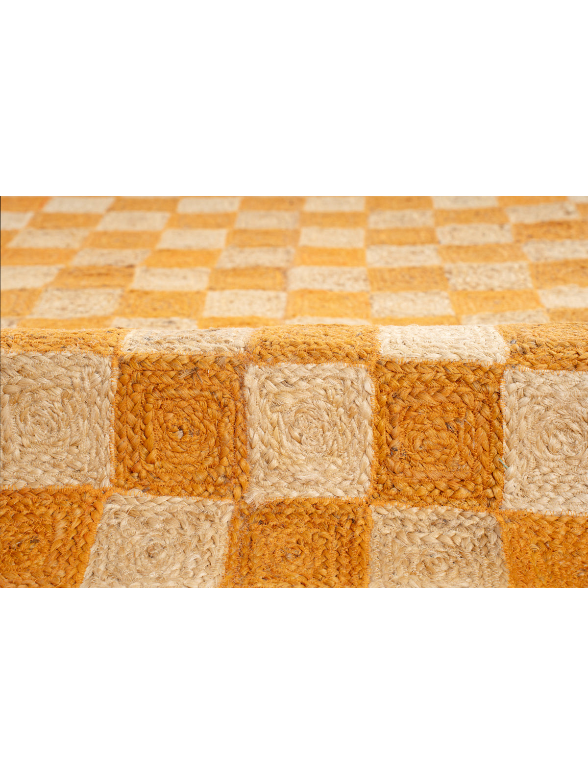 Windsor checkered Jute rug-Orange close-up showing the jute weave and geometric motif