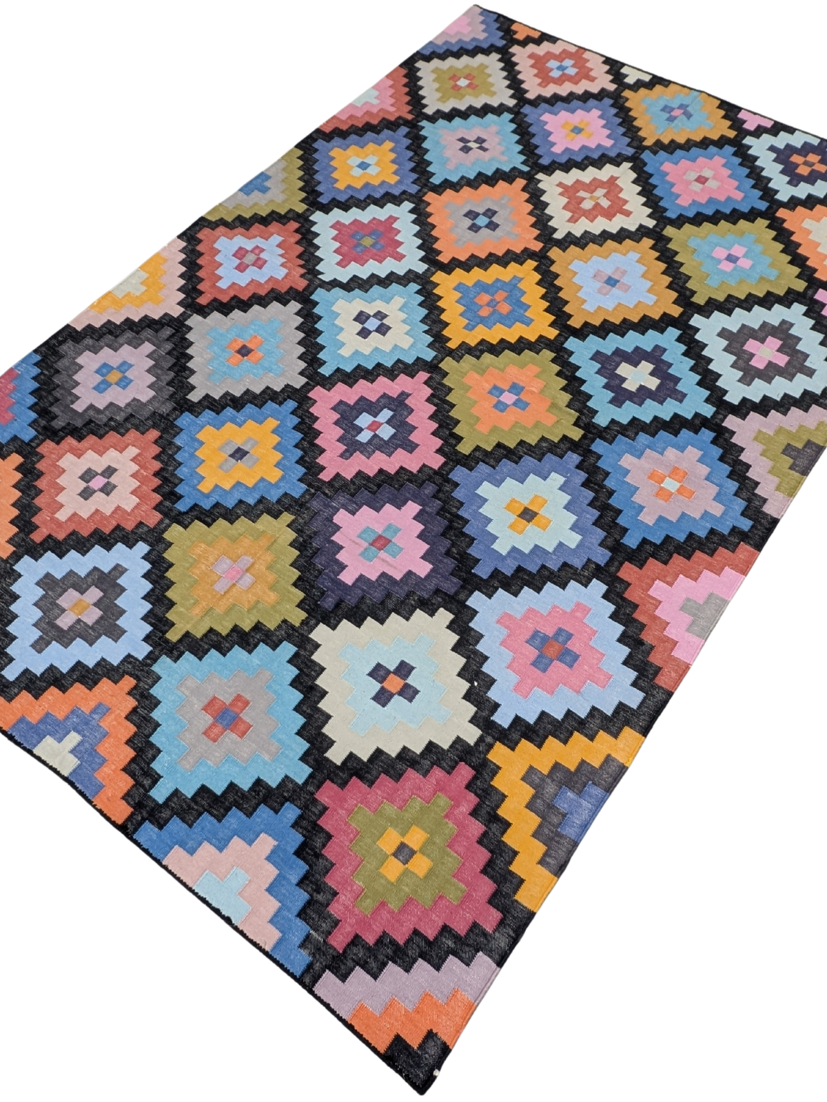 Woven Whimsy Kilim Dhurrie Rug cotton rug styled in a living room interior